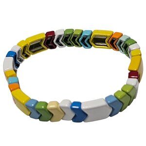 Chevron Colorful Enamel Stretch Bracelet Versatile Fashion Jewelry Women